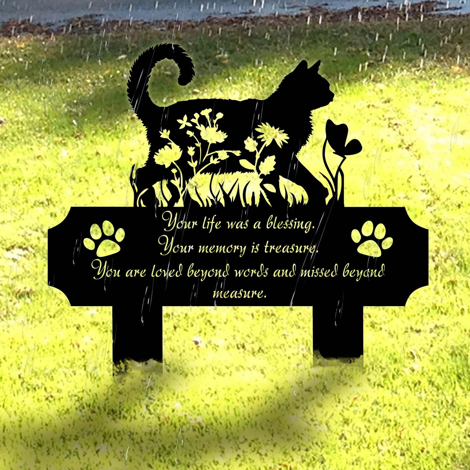 Cat Grave Marker Outdoor Memorial – 12in Metal Pet Memorial Plaque with Garde…