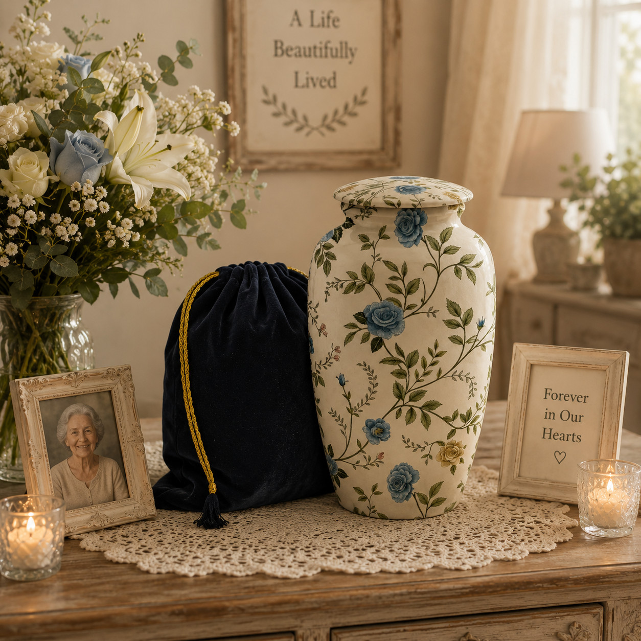 Large Adult Cremation Urn Human Ashes Floral Design 190 Cu In Funeral Urns New..