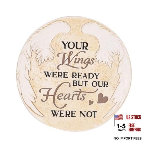 10 Inch Polyresin Memorial Garden Stone, Angel Wings Stepping Round Wings