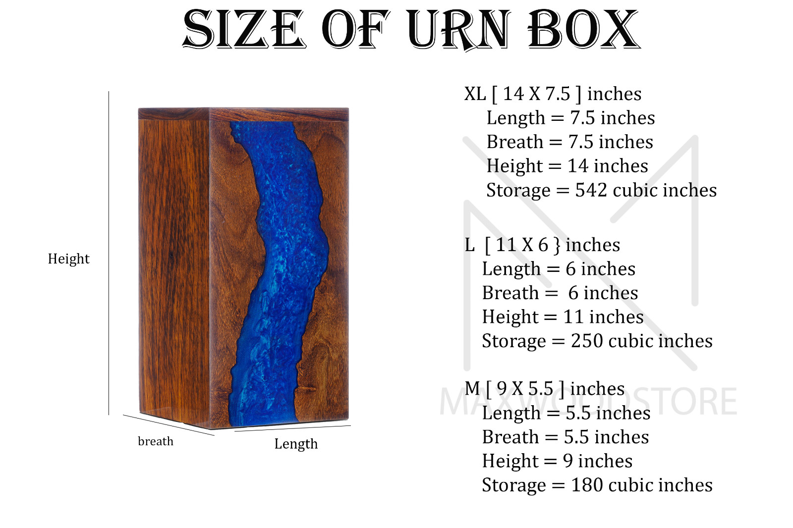 Handcrafted Rosewood and Blue Resin Urn Box – Memorial for Humans Ashes
