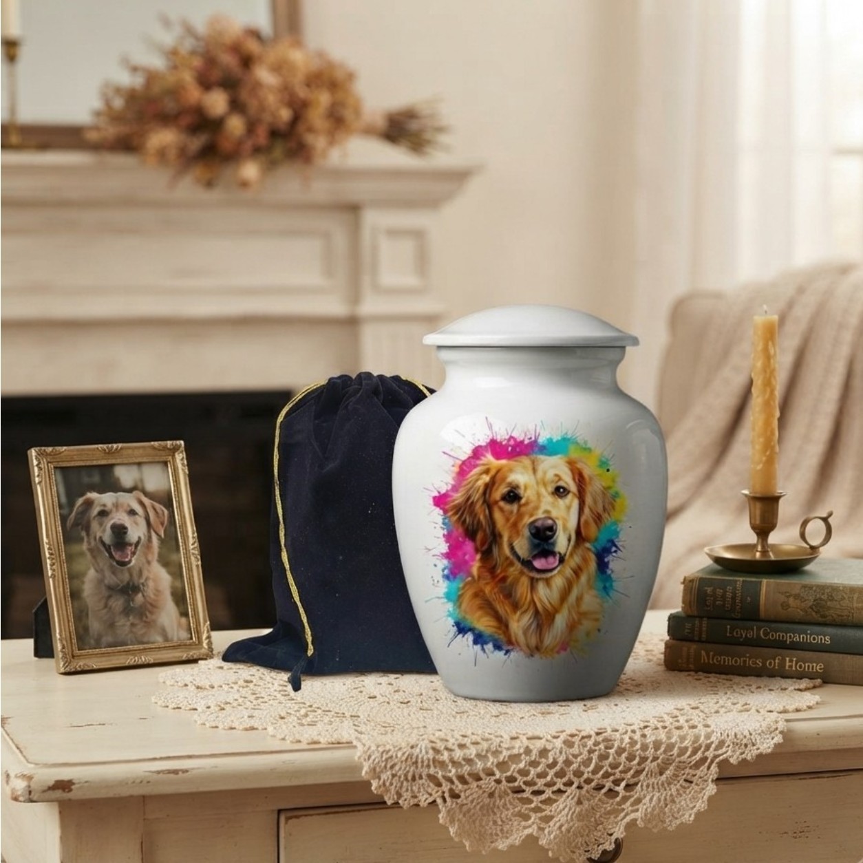 8 Inch Dog Cremation Urn for Pet Memorial Ashes Medium Metal Urns Loss Gift New.