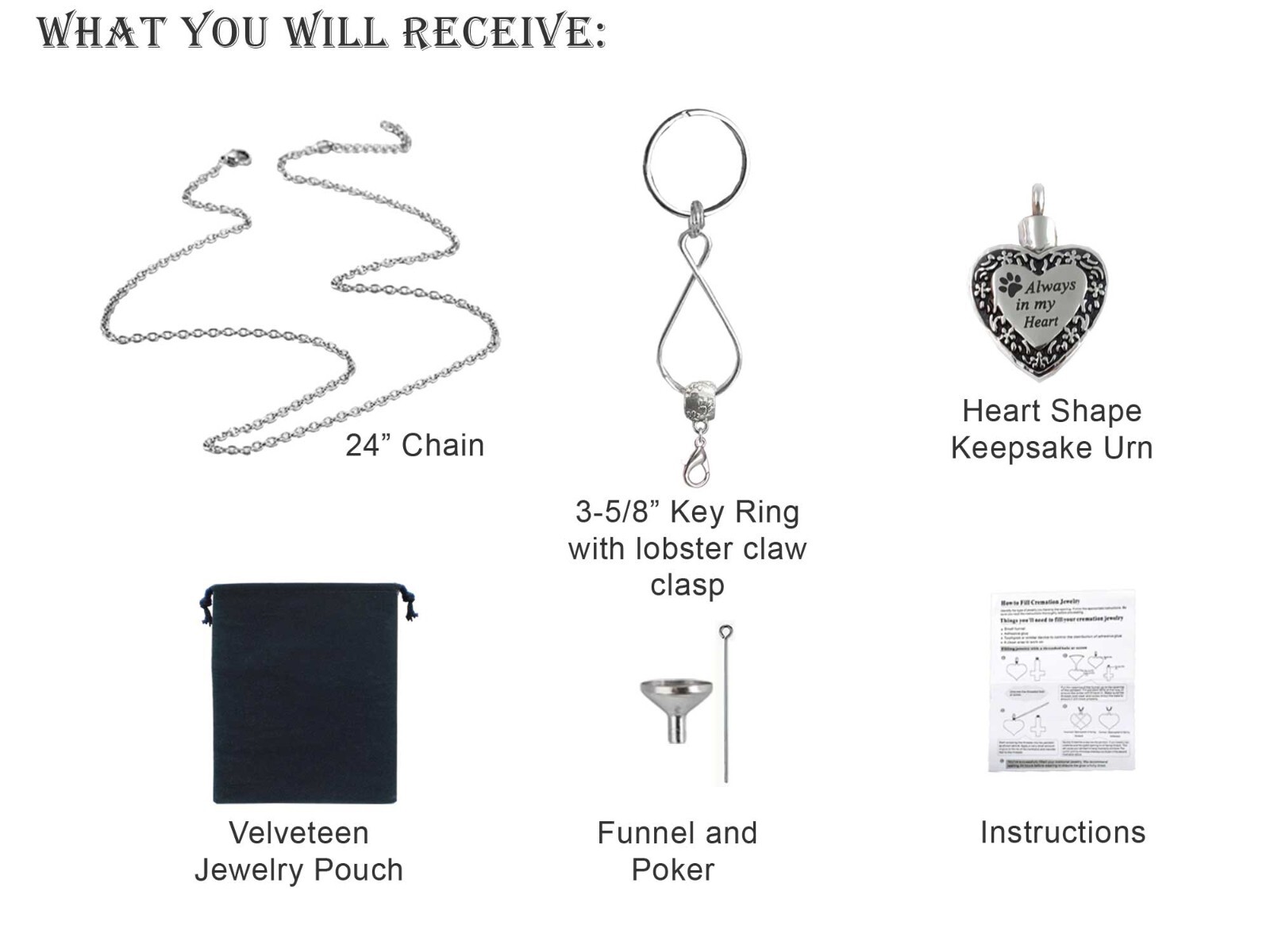 Always In My Heart Pet Keepsake Urn Interchangeable Necklace or Key Ring
