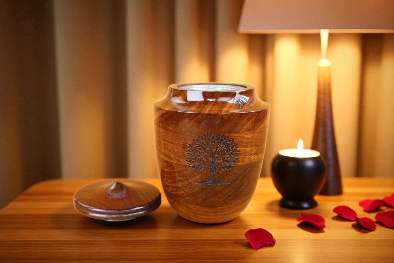 Handcrafted Rosewood Cremation Urn – Tree of Life Engraved Wooden Funeral Urn