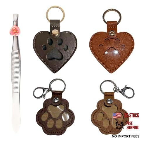 4-Piece Leather Pet Memorial Keychain Cat Hair Fur 2.36in(tack of 4) mud gray