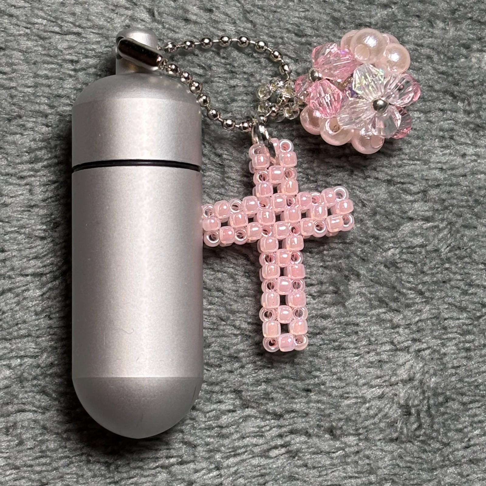 Cremation Ashes Keychain – Cremation Keepsake(pink cross and pink ornaments)