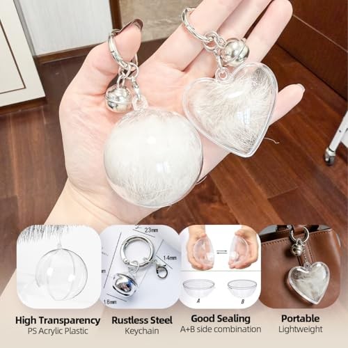Fur Keepsake 2″ Heart Pendant – Ashes Hair Memory Acrylic Ball with Bell – Heart