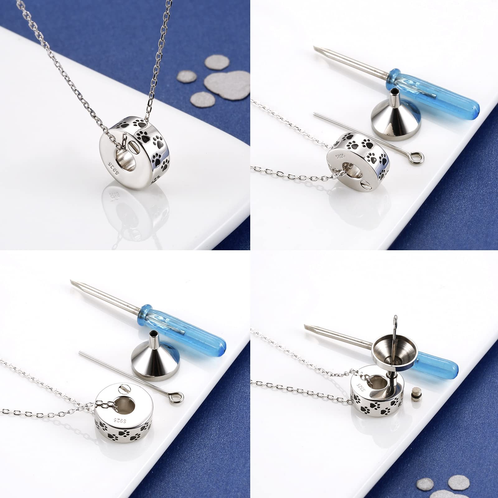 MANBU 925 Sterling Silver Cremation Jewelry for Pet Ash – Memorial Ash Pendan…