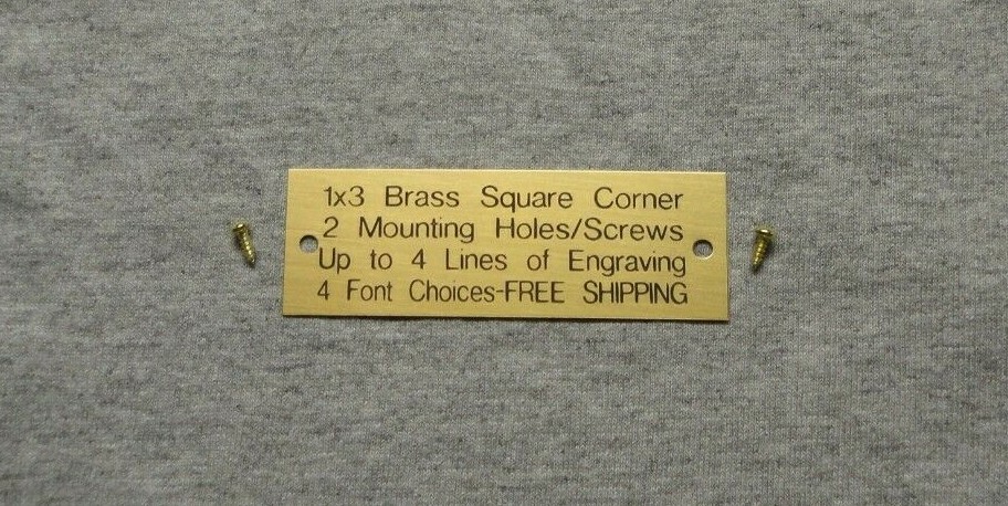 1×3 Custom Engraved Brass Plate Square Corner 2 Holes/Screws Plaque Trophy Pet