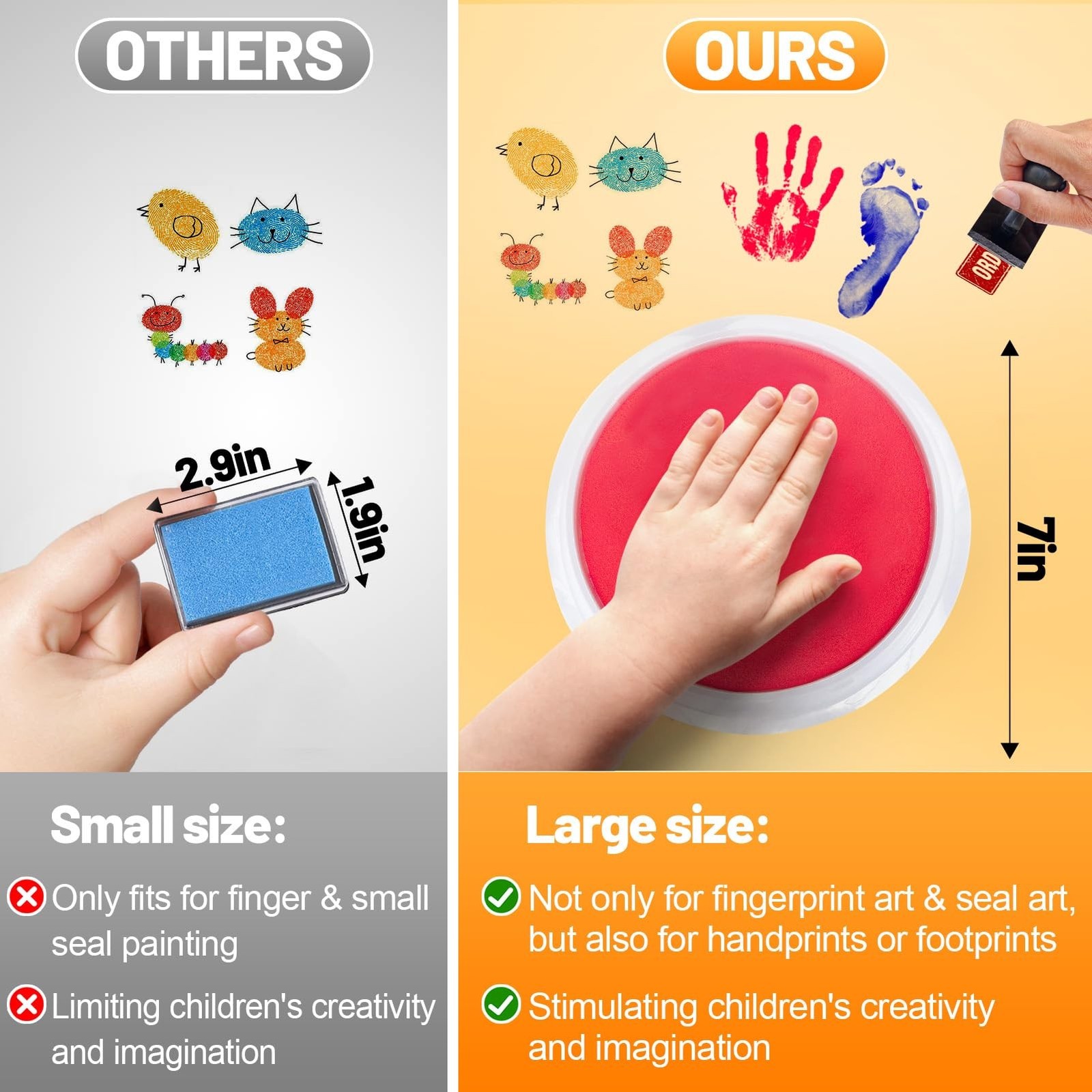 7″ Large Ink Pads for Kids – Handprint Footprint Size Rainbow Stamps Pad, Saf…