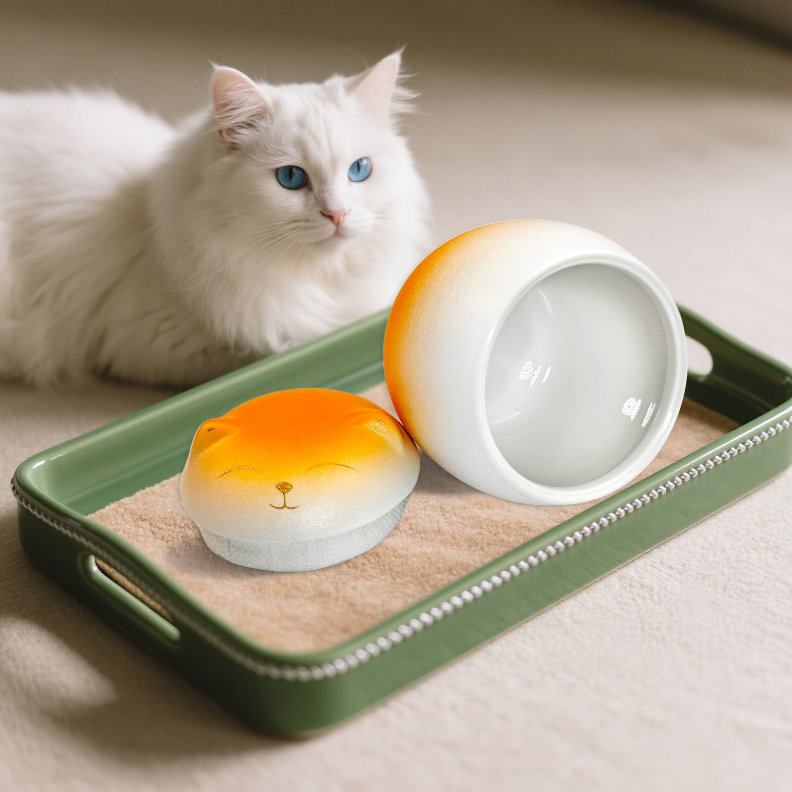 Smiley Orange-White gradien Cat Shaped Pet Urn 4.9*4.3in For Small Dog And Cat