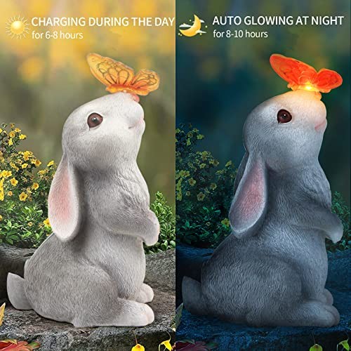 Garden Statue Outdoor Decor-with Solar Butterfly Changing Lights Garden Rabbit