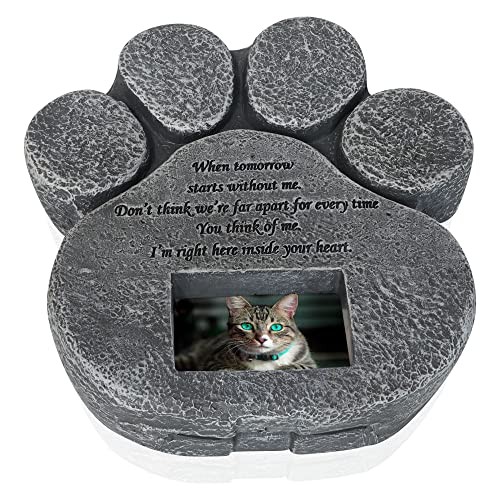 Paw-Shaped Resin Pet Memorial Stone with 2×3 Photo Frame and Sweet Poem –