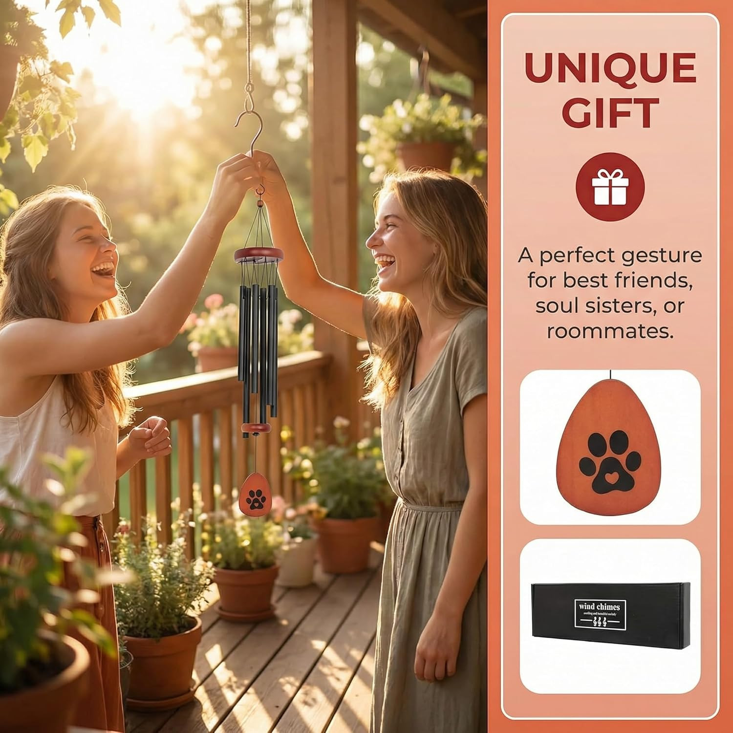 Pet Memorial Wind Chime, Black Sympathy Wind Chime for Dog or Cat Loss, Outdoor