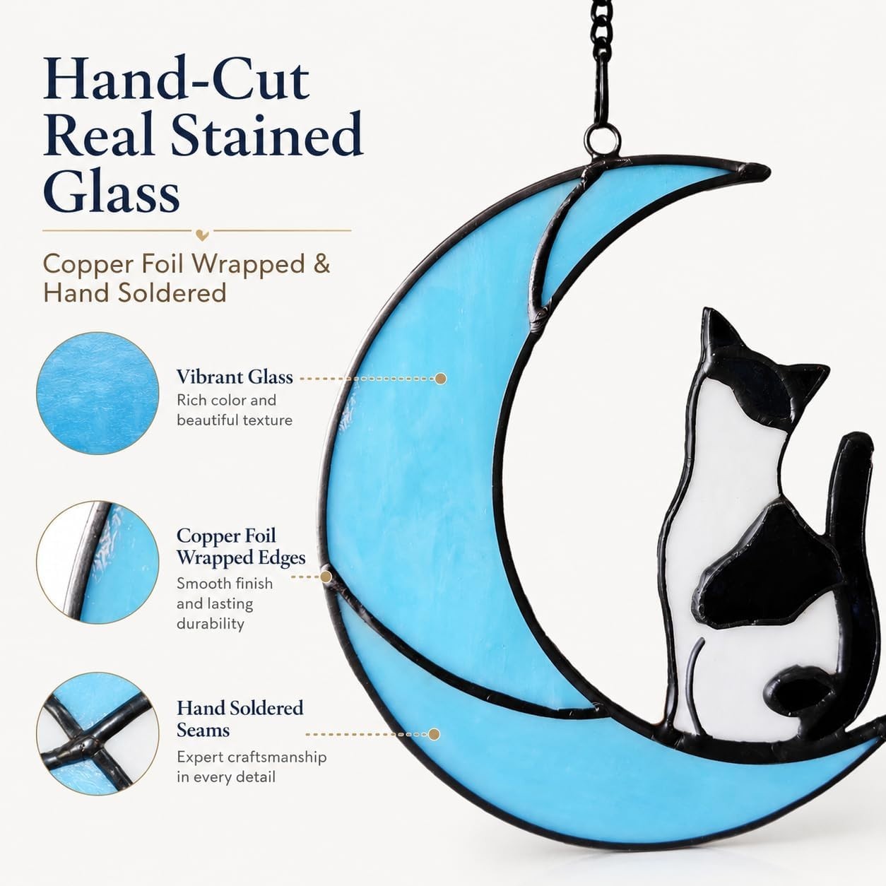 Memorial Stained Glass Tuxedo Cat Suncatcher – 5×6 in for Heartfelt Remembrance