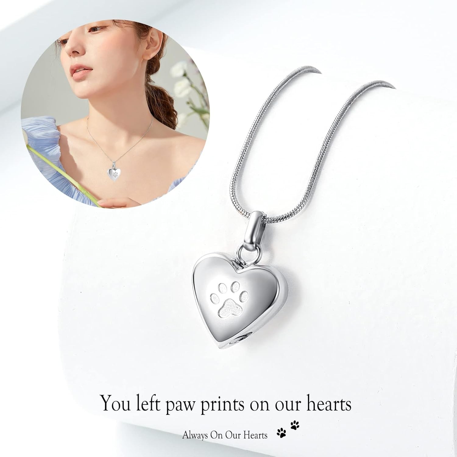 Pet Cremation Jewelry for Ashes Pendant Paw Print Pet Heart Urn Necklace