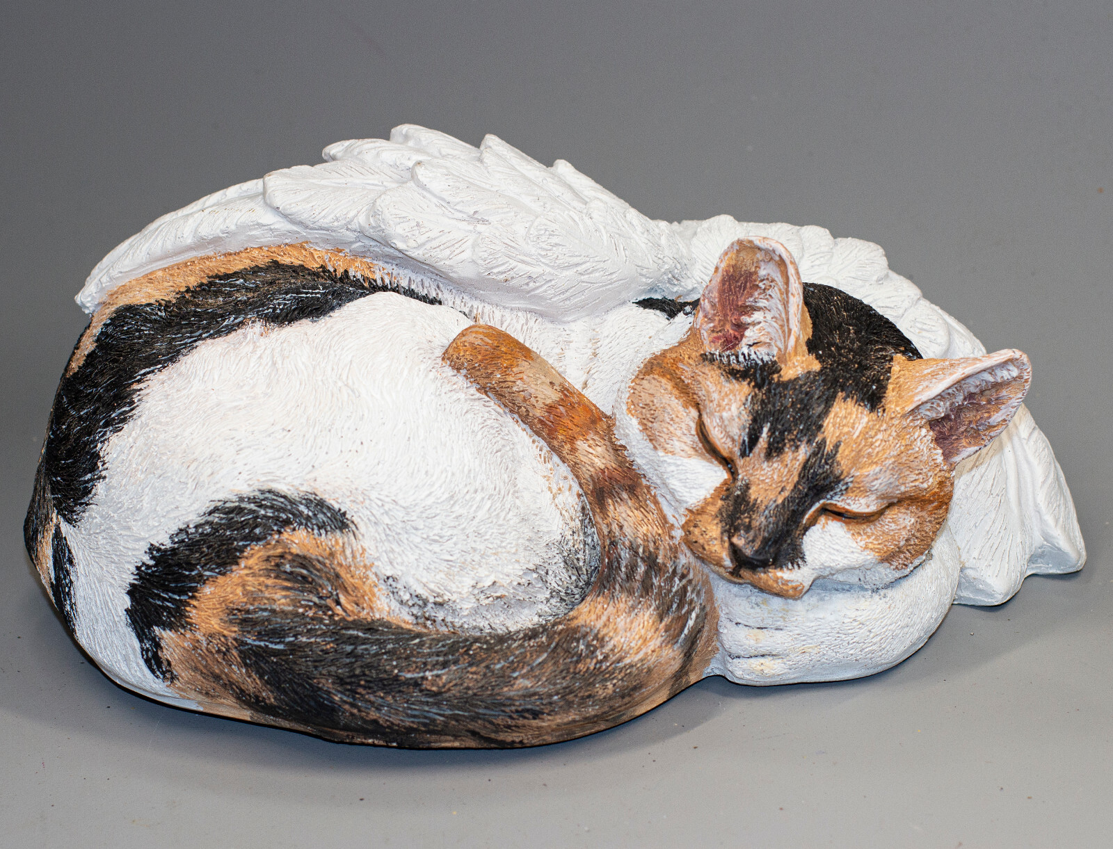 Sleeping Cat Angel Wings Calico Cremation Urn Pet Ashes Memorial Statue Keepsake