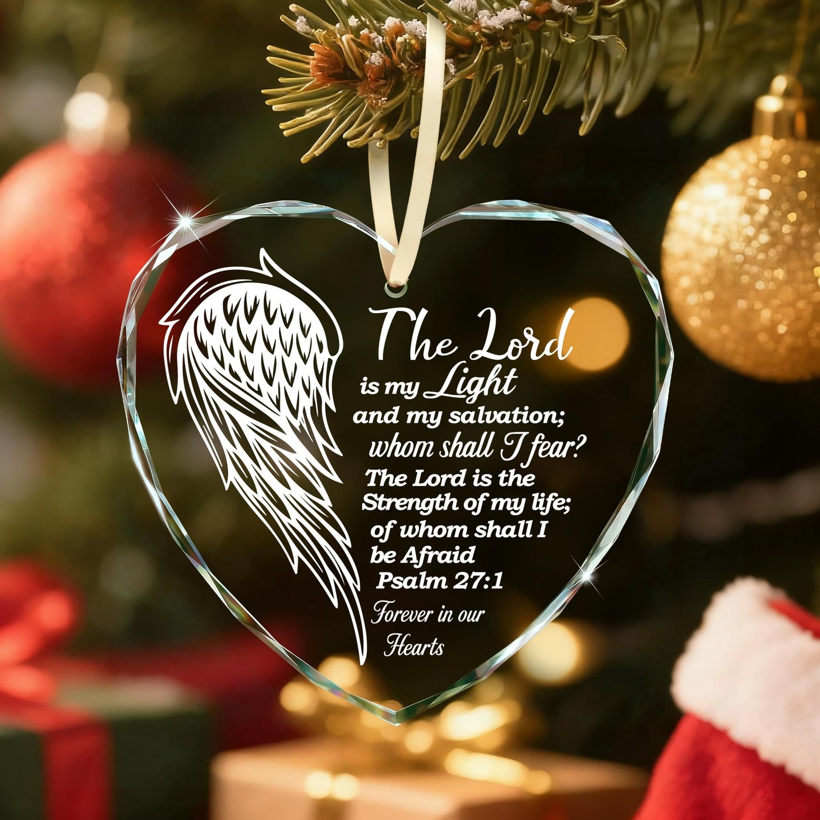 Sympathy Gifts – Christian Religious Heart Glass Ornament for Memorial Gif