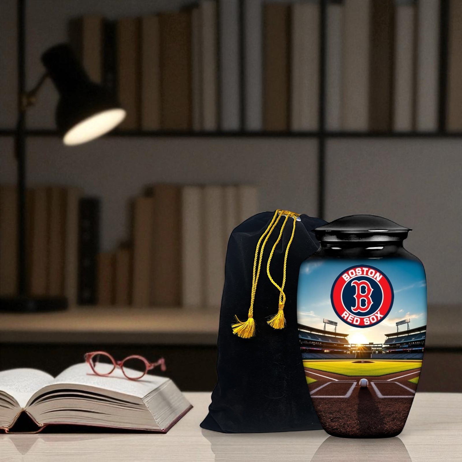 Black Large Baseball Theme Boston Red Sox Cremation Urn Adult Human Ashes w/Bag