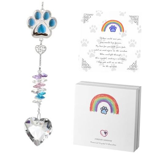 Dog Memorial Gifts for Loss of Dogs, Crystal Suncatcher & Bracelet Blue