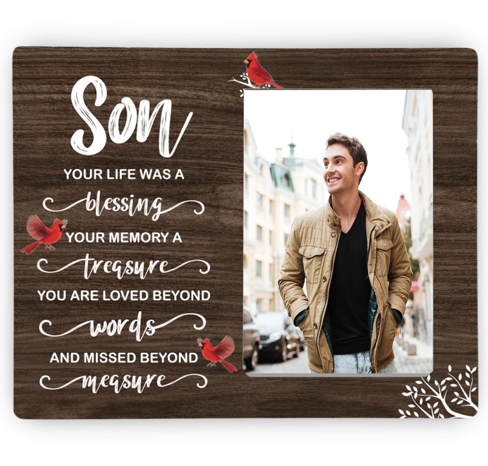Son Memorial Wooden Picture Frame, In Loving Memory Remembrance Photo Frame G…