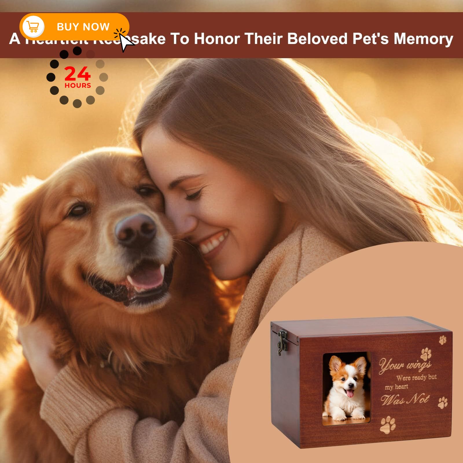 MFBJXC Pet Memorial Urns for Dog or Cat Ashes, Large Wooden Funeral Brown