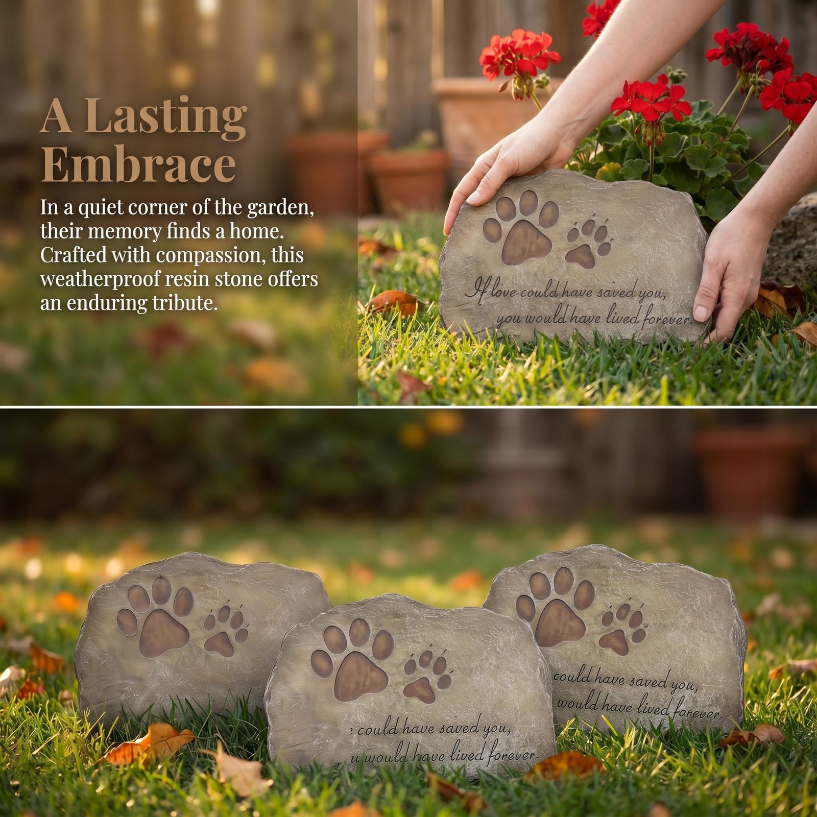 Paw Prints Dog Pet Memorial Stones, Pet Garden Stone Grave Marker for Dog or