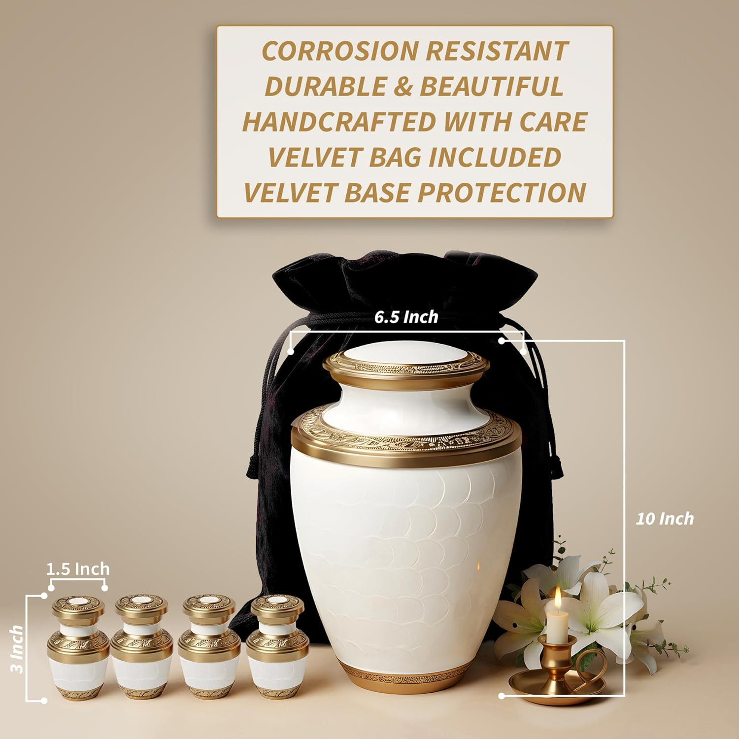 Family Tribute Eco-Friendly White & Gold Cremation Urn for Ashes Set – Large Adu