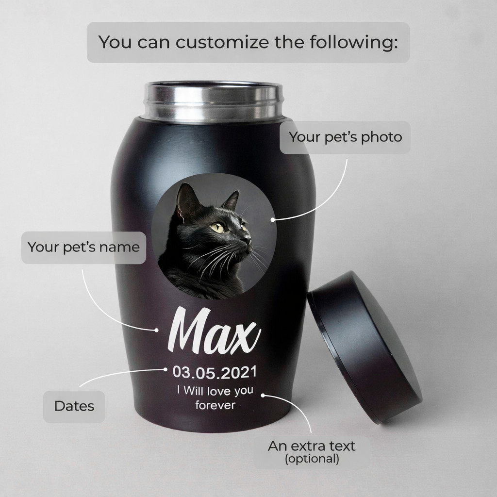Custom pet photo urn for dogs ashes, personalized dog memorial cremation urn