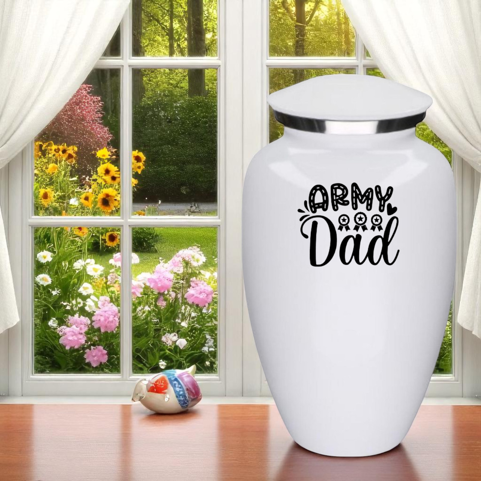 Army Dad White Metal Adult Cremation Urn 190 Cu In Patriotic Memorial Urn