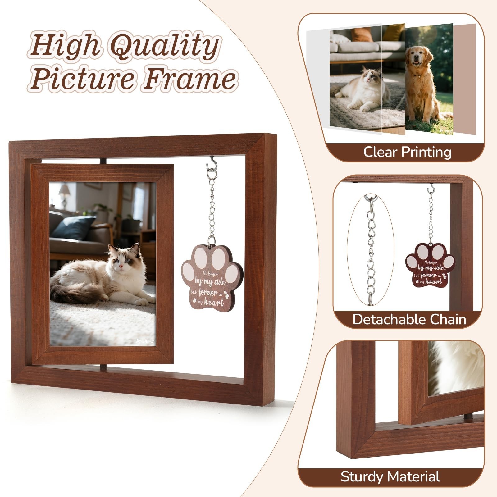Dog Memorial Gifts for Loss of Dog, Rotating Wooden Picture Frame 4×6, Double…