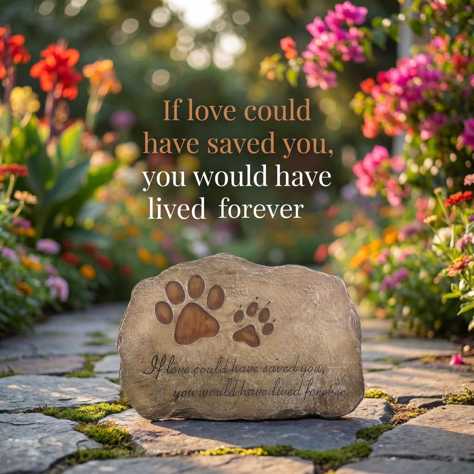 Paw Prints Dog Pet Memorial Stones, Pet Garden Stone Grave Marker for Dog or