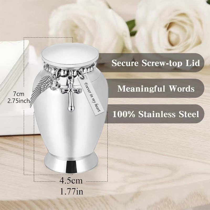 Small Cremation Urn Aluminum for Pet Memorial Including Velvets Pouches