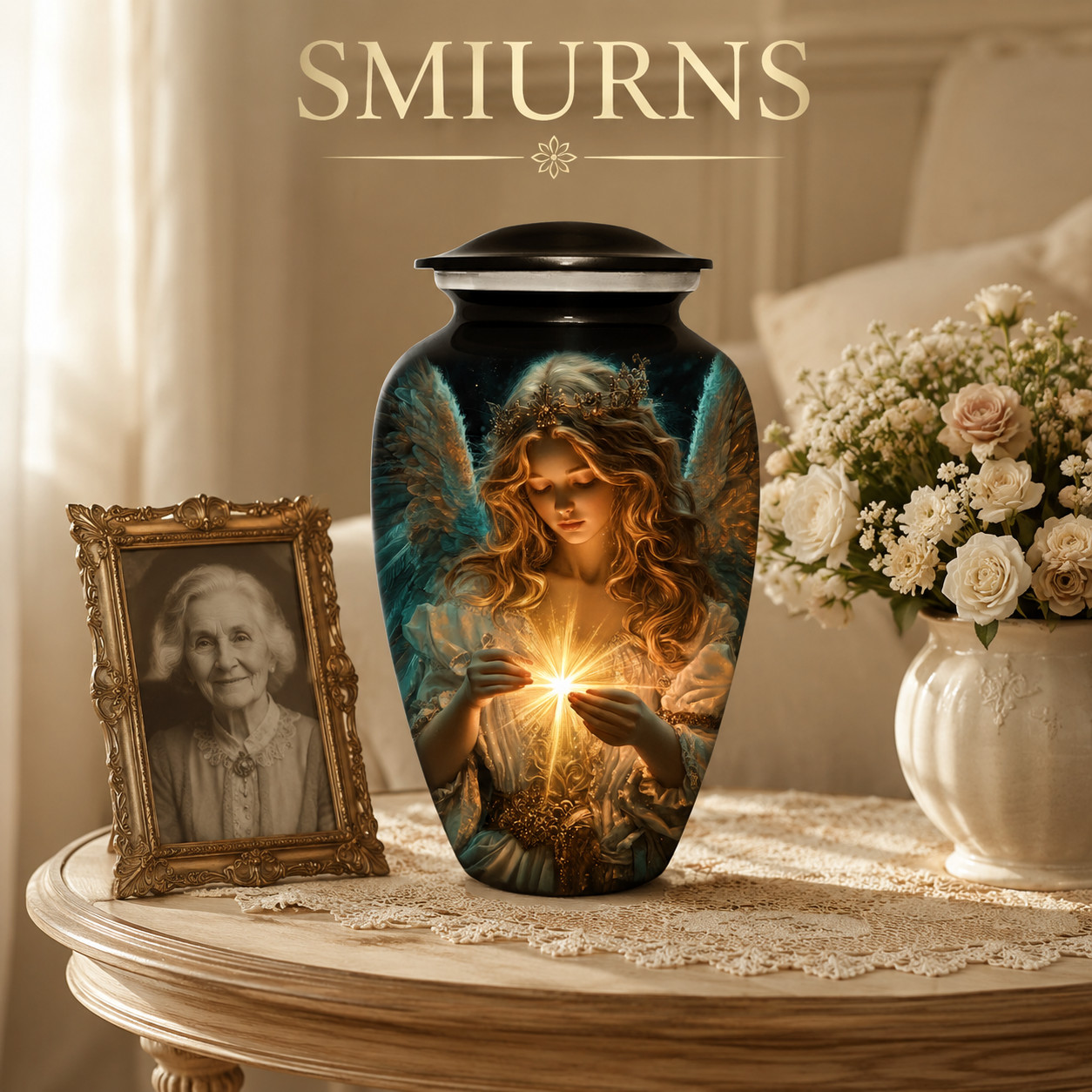 Cremation Urn for Human Ashes Adult Large 190 Cu In Guardian Angel Keepsake Urns