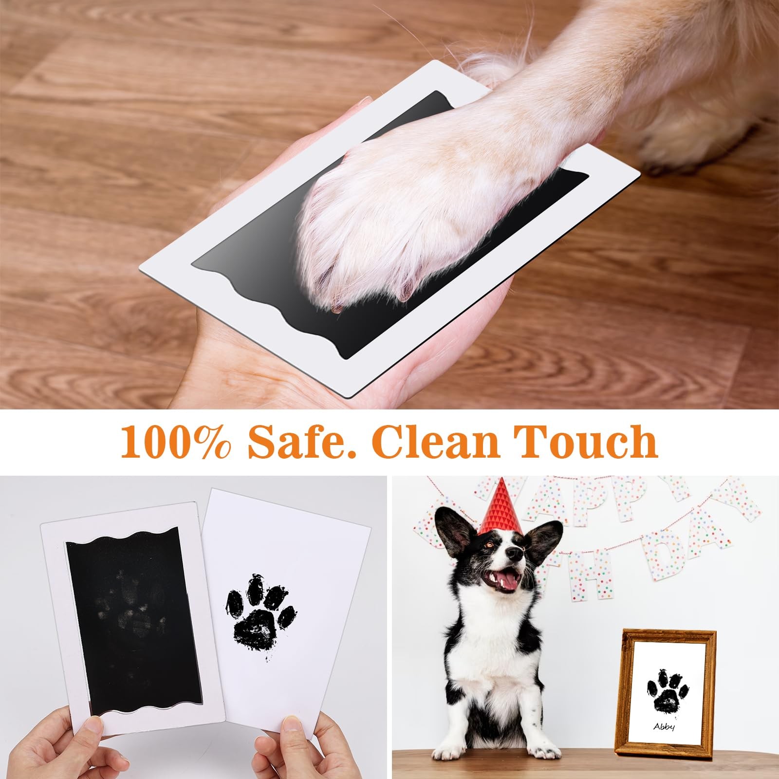Inkless Paw Print Kit for Dogs, Cats & Babies, 4 Clean Touch Ink Pads and 8 I…