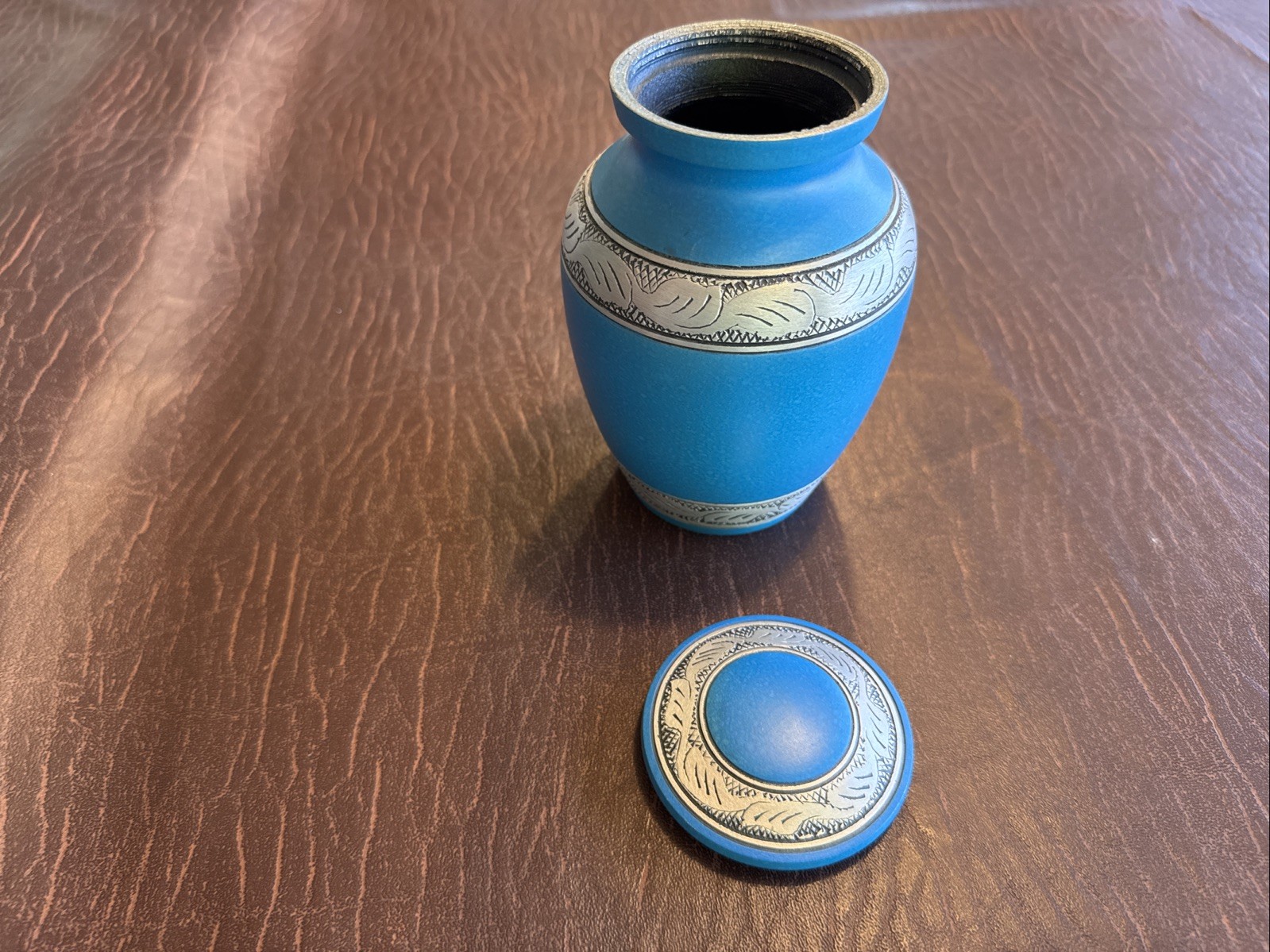 Silver Banded Blue Pet Urn For Dogs or Cats