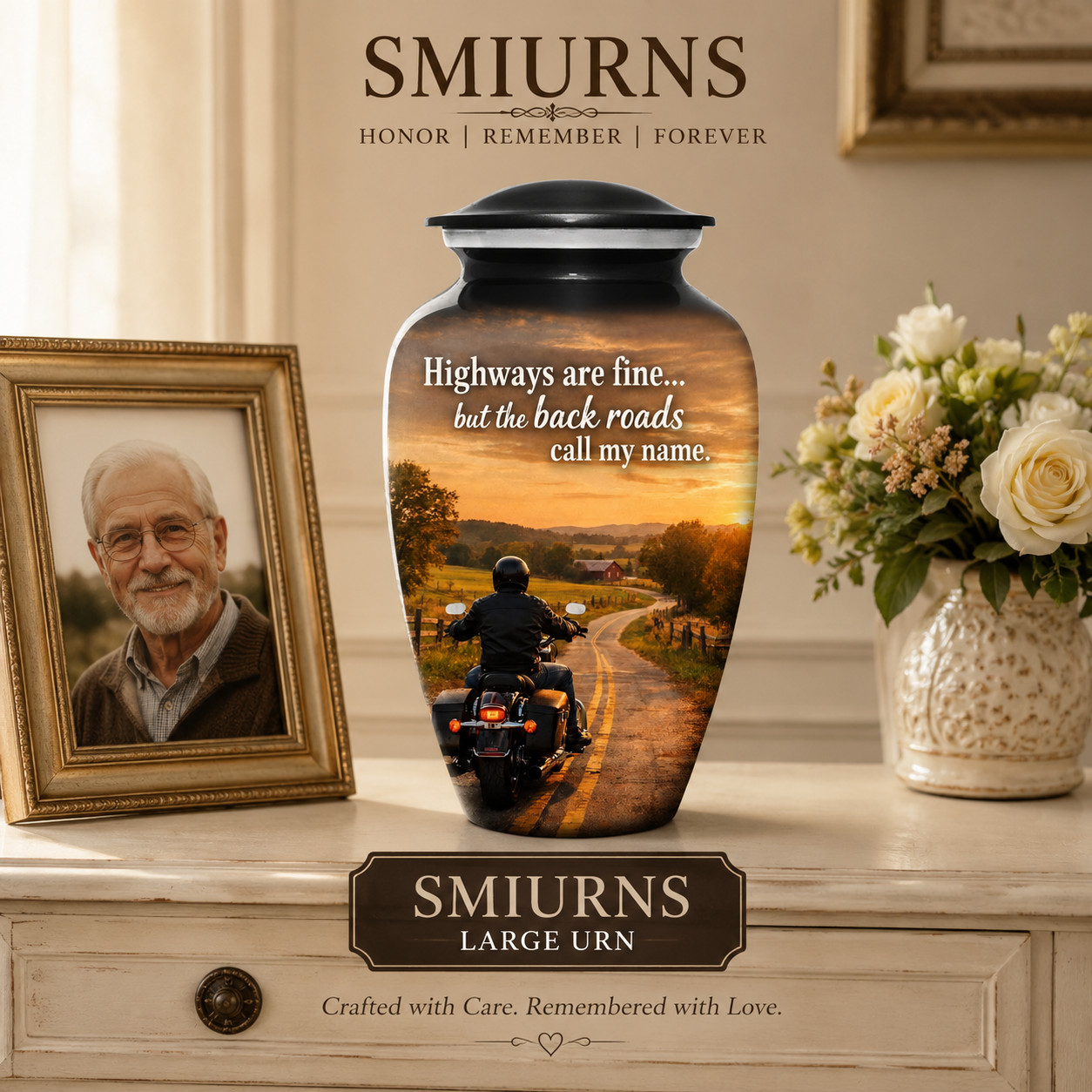 Motorcycle Cremation Urn for Human Ashes Adult Male Back Roads Rider 190 Cu In