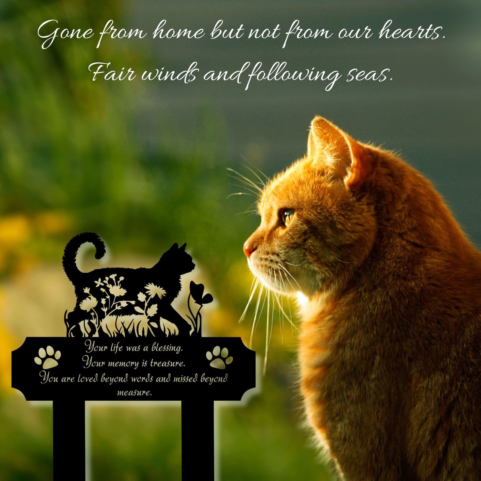 Cat Grave Marker Outdoor Memorial – 12in Metal Pet Memorial Plaque with Garde…