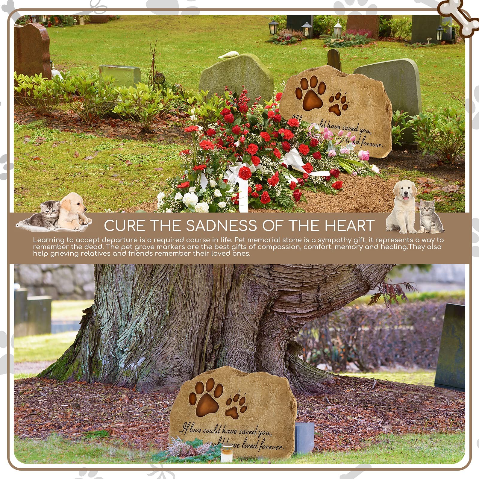 Jetec Dog Memorial Stone Garden Paw Prints Pet Headstone…