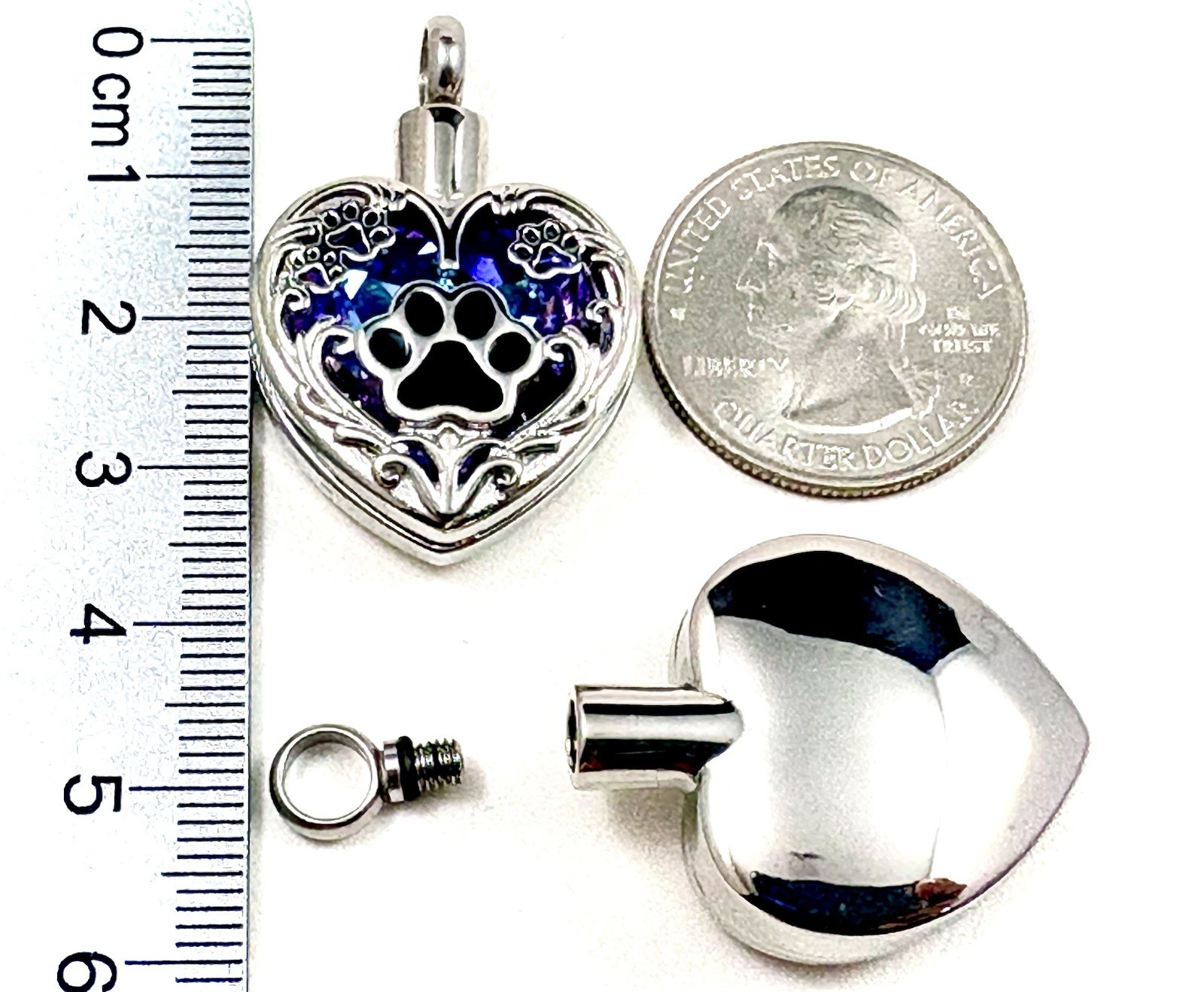 Purple Pet Cremation Necklace Holds Ashes Urn Pendant Jewelry Gift Paw Print Dog