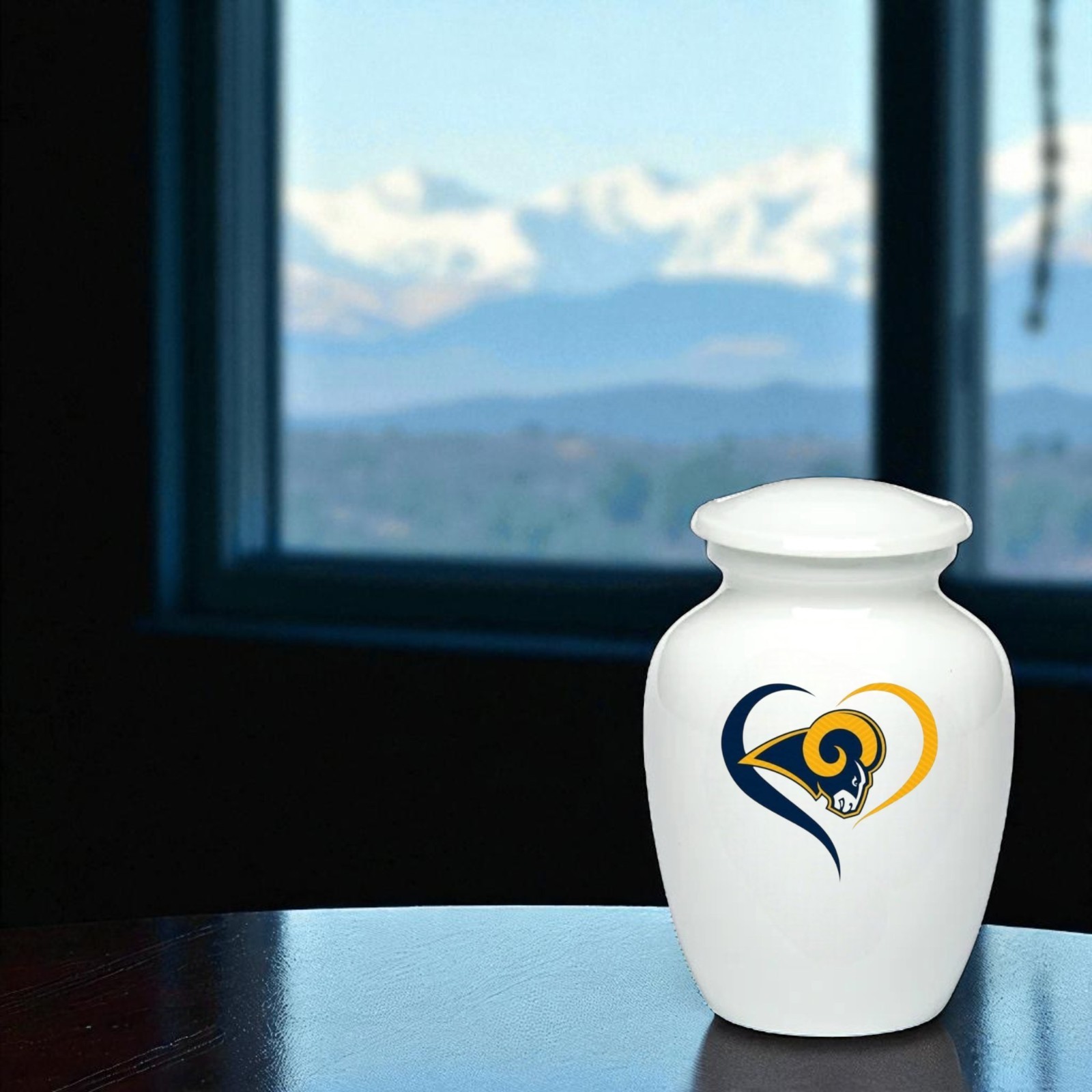8 Inch Los Angeles Football Style Cremation Urn Adult Ashes White Metal Urns..