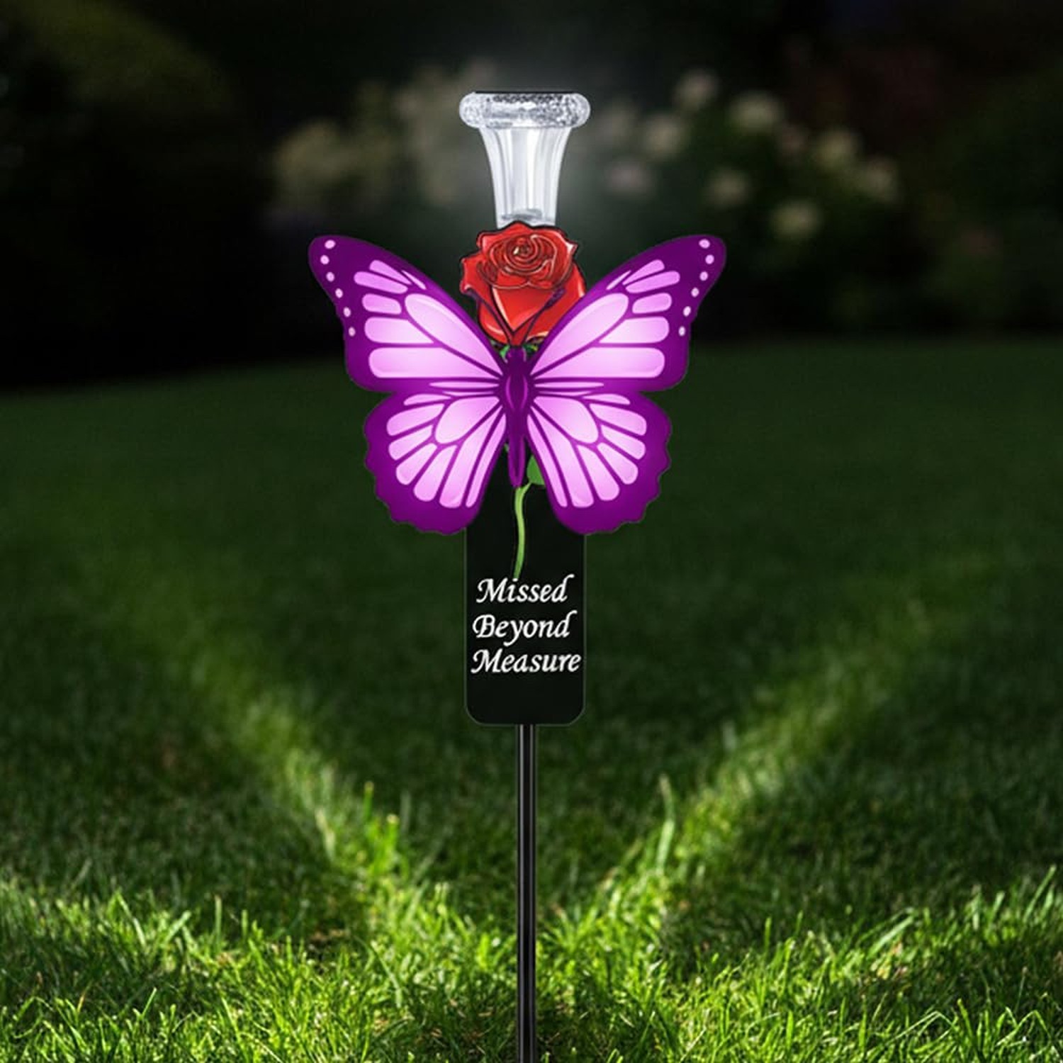 Solar Purple Butterfly Memorial Stake – Missed Beyond Measure Engraved Metal …