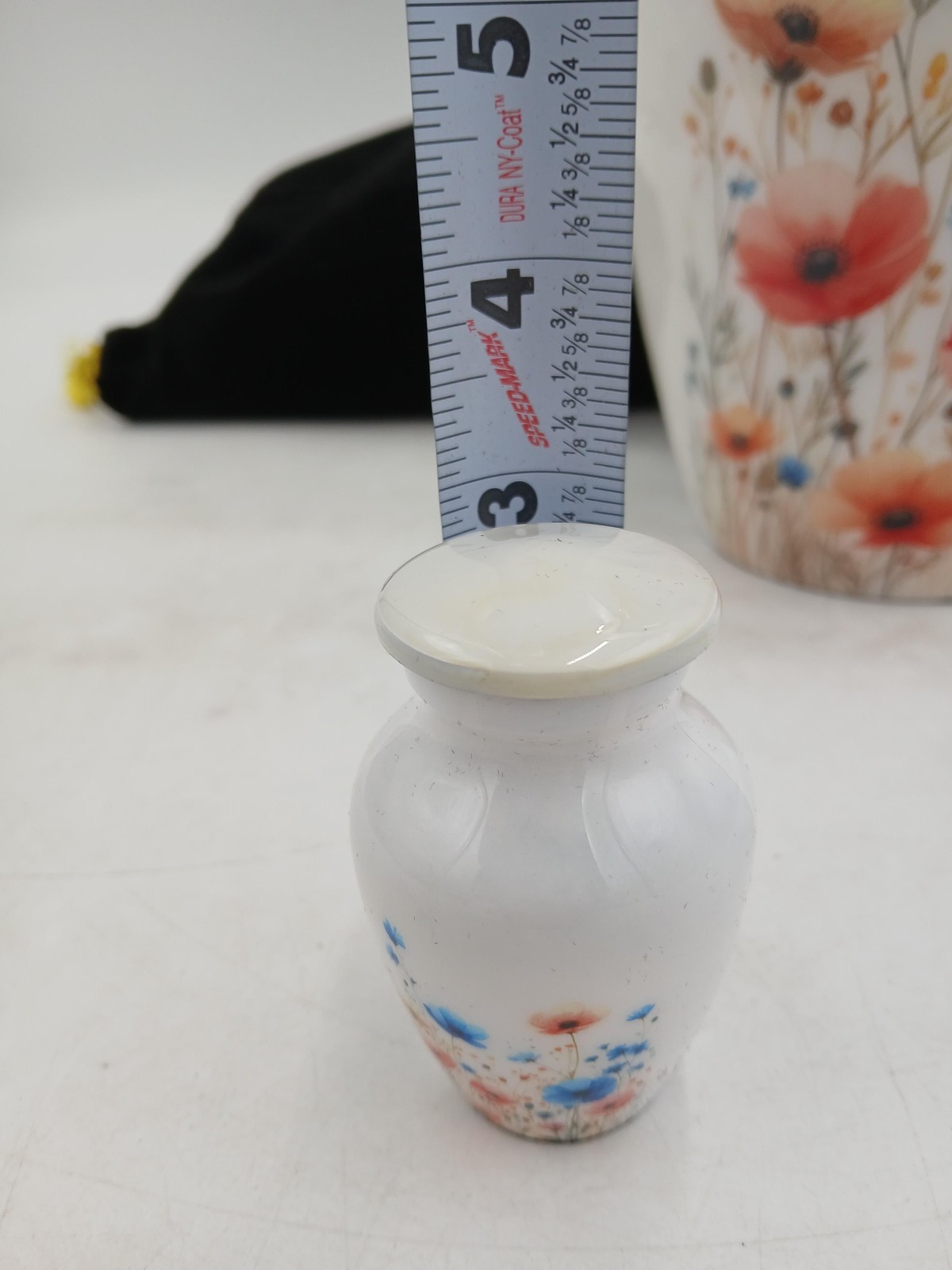 Floral Cremation Urn Set Large & Mini Keepsake White Colorful Flowers Bag