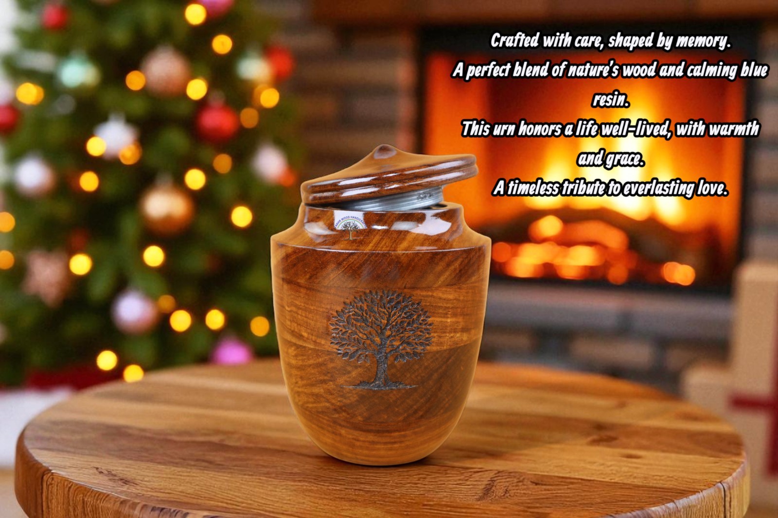 Handcrafted Rosewood Cremation Urn – Tree of Life Engraved Wooden Funeral Urn