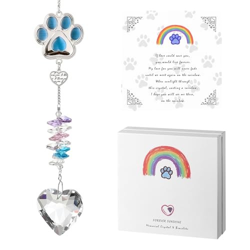 Dog Memorial Gifts for Loss of Dogs, Crystal Suncatcher & Bracelet Blue