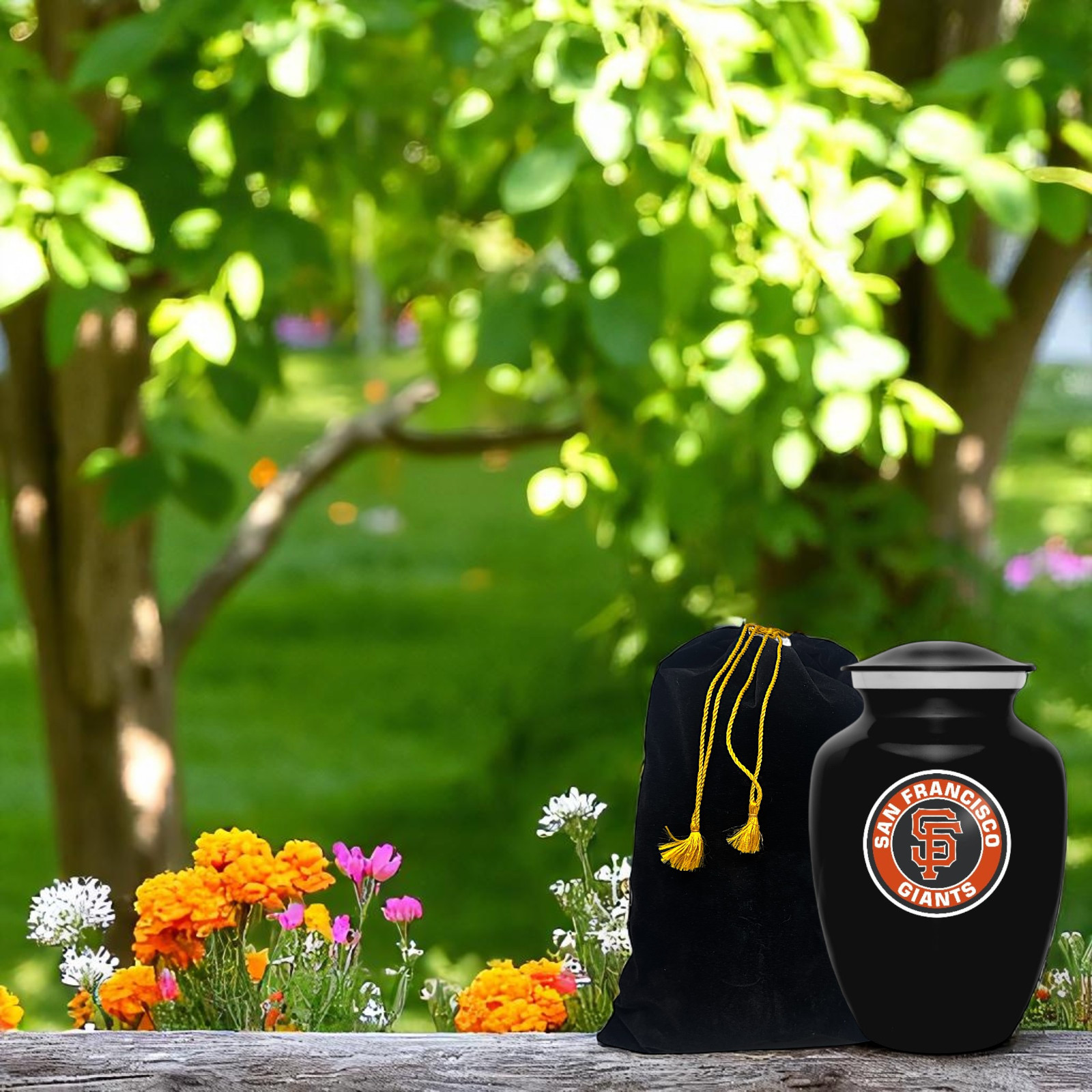 Black San Francisco Giants Baseball Style Cremation Urn Adult Ashes Metal Urns