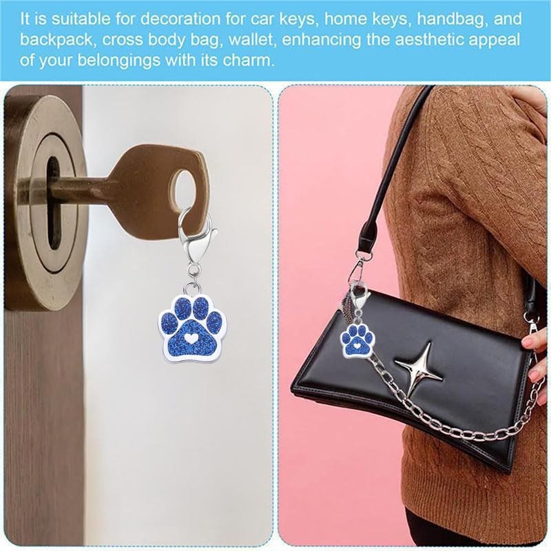 Dreuyet 18 Pcs Paw Print Keychains Glitter Animal Cat Dog Claw Blue Heart
