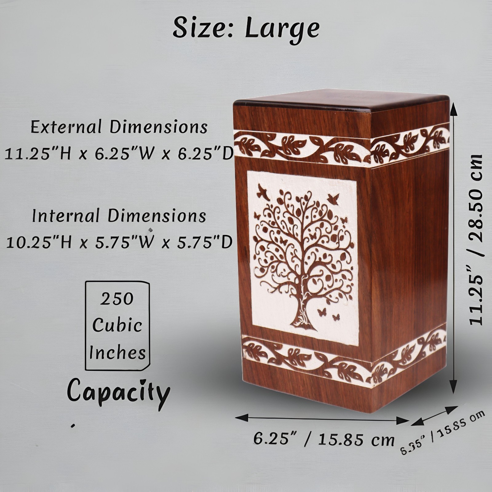 Handcrafted Large Wooden Cremation Urn for Adult Human Ashes – Tree of Life