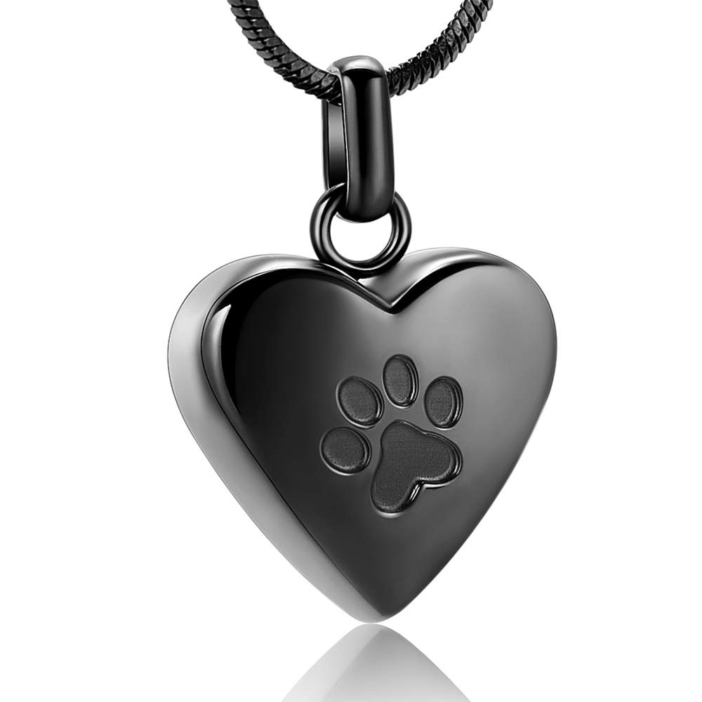 zeqingjw Pet Cremation Jewelry for Ashes Pendant Paw Print Small, Heart-Black