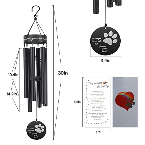 Pet Memorial Wind Chime, 30 Inches Paw Print Pet Forever in My Heart