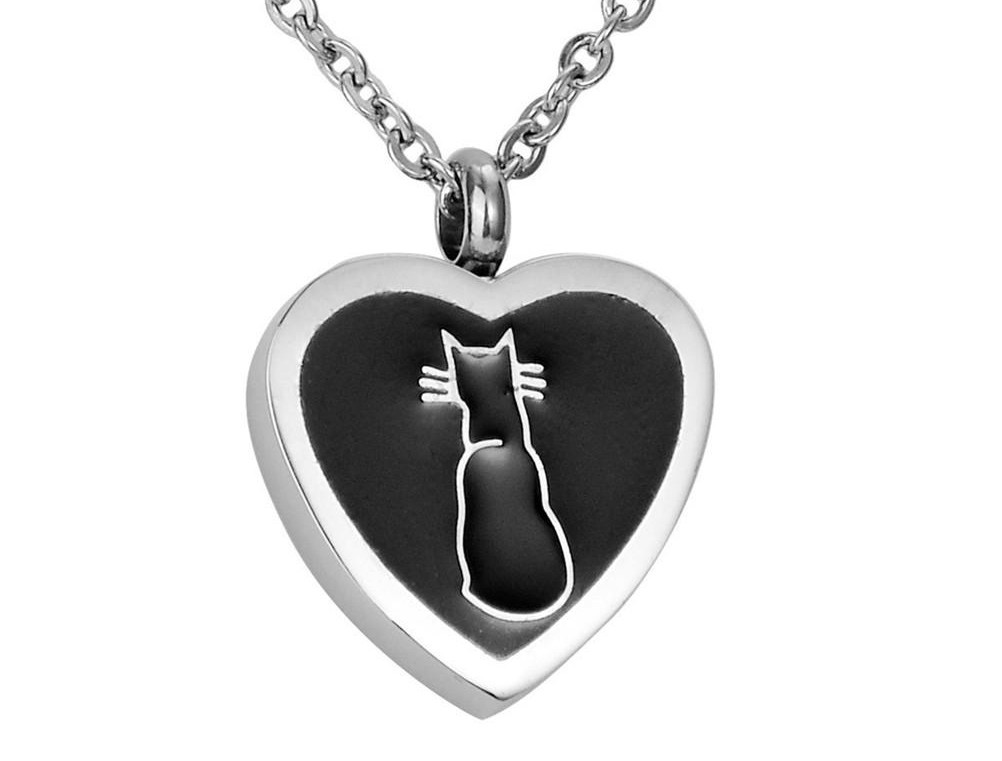 Cat Cremation Necklace Jewelry Pendant Urn for Ashes Memorial Gift Black Kitty